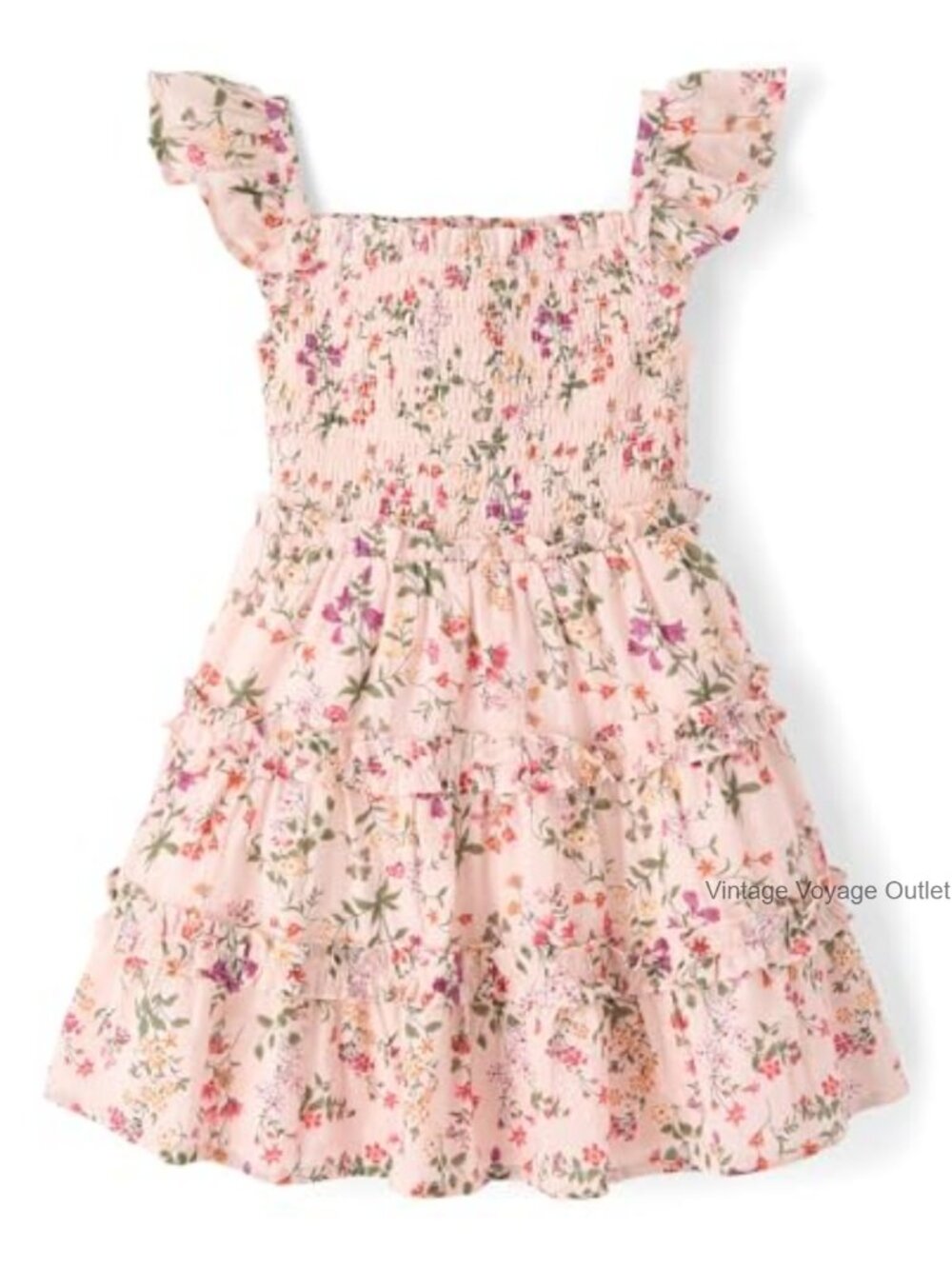 Gymboree Girls Flutter Sleeve Dress Cotton Smocked Tiered Ruffle